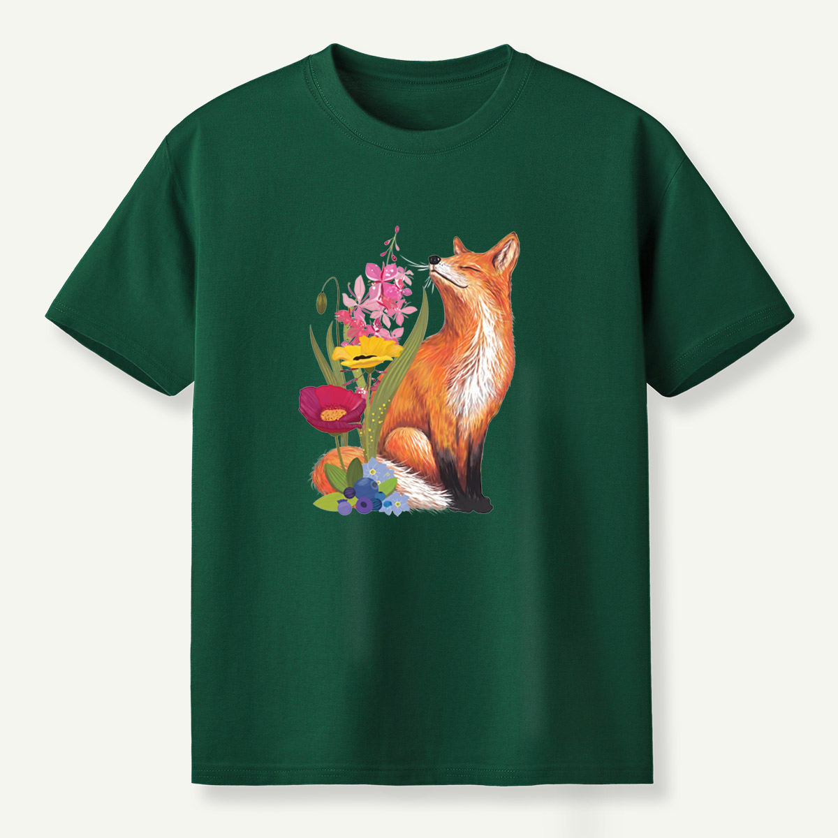 Red Fox Wildflower Blueberry Botanical Garden T-Shirt