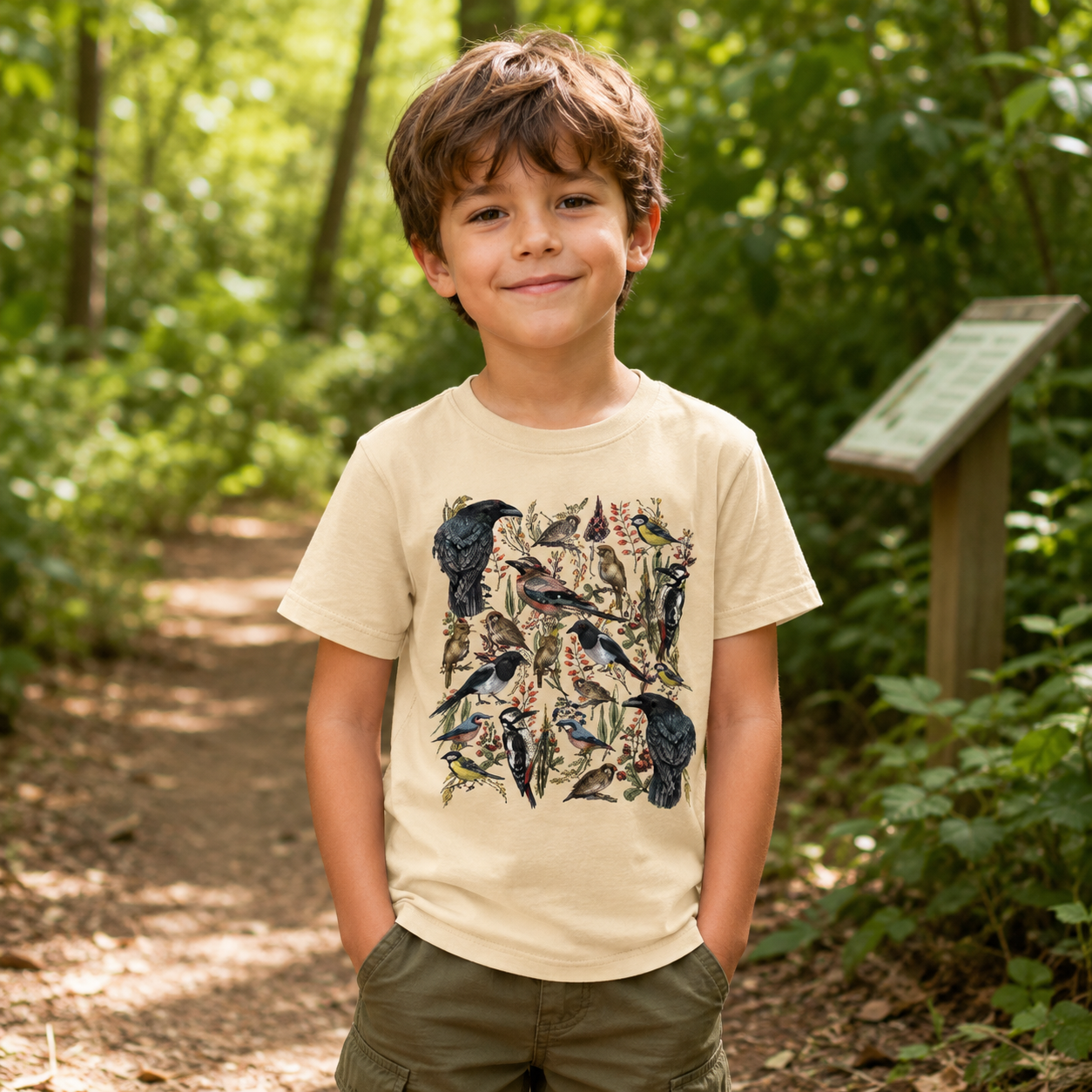 Vintage Wild Birds Botanical Kids T-Shirt