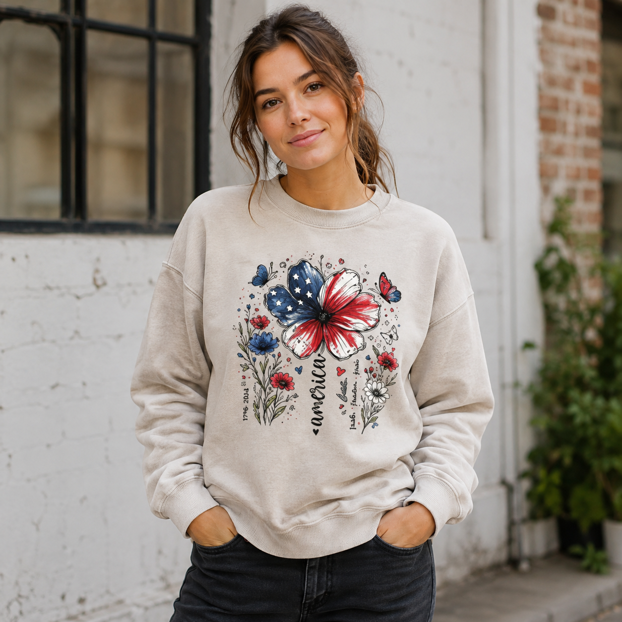 USA 250th Anniversary Floral Washed Sweatshirts