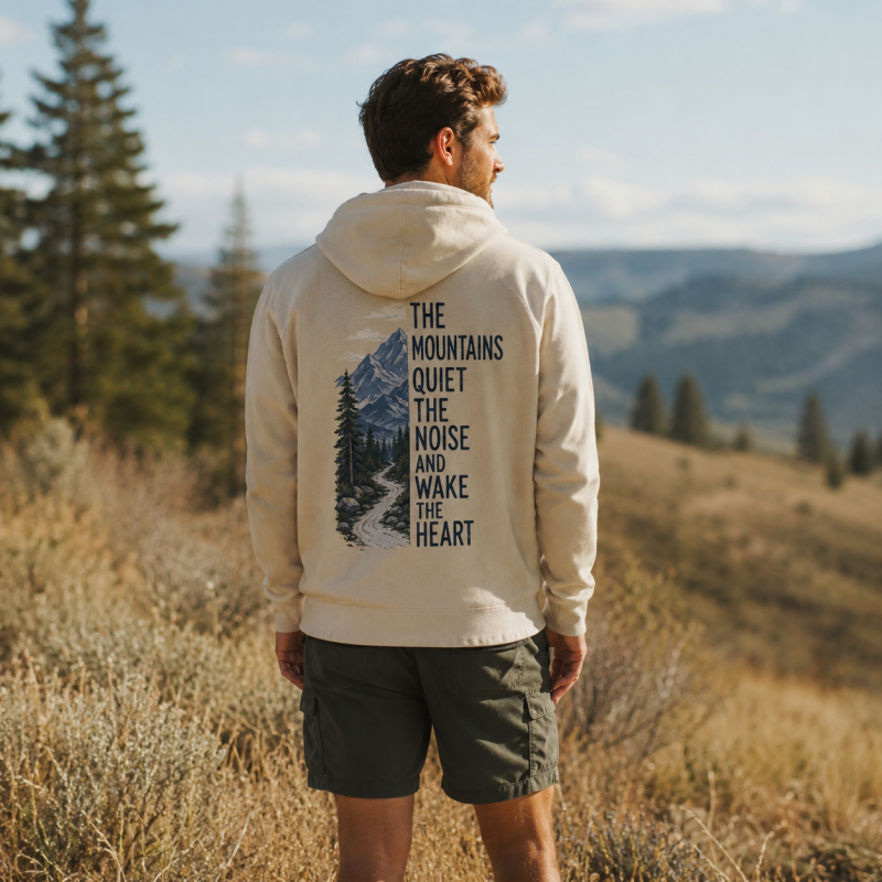 Mountains Wake the Heart Quote Washed Hoodie