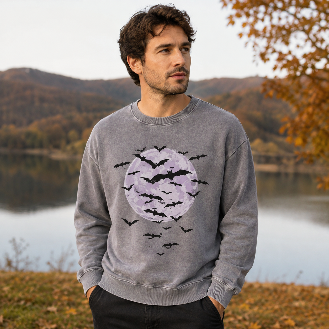 Bats Around Full Moon Washed Sweatshirts