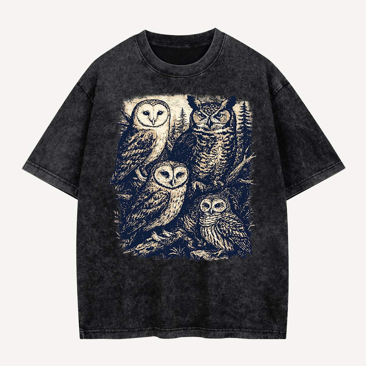 Woodland Owls Night Gathering Washed T-Shirt