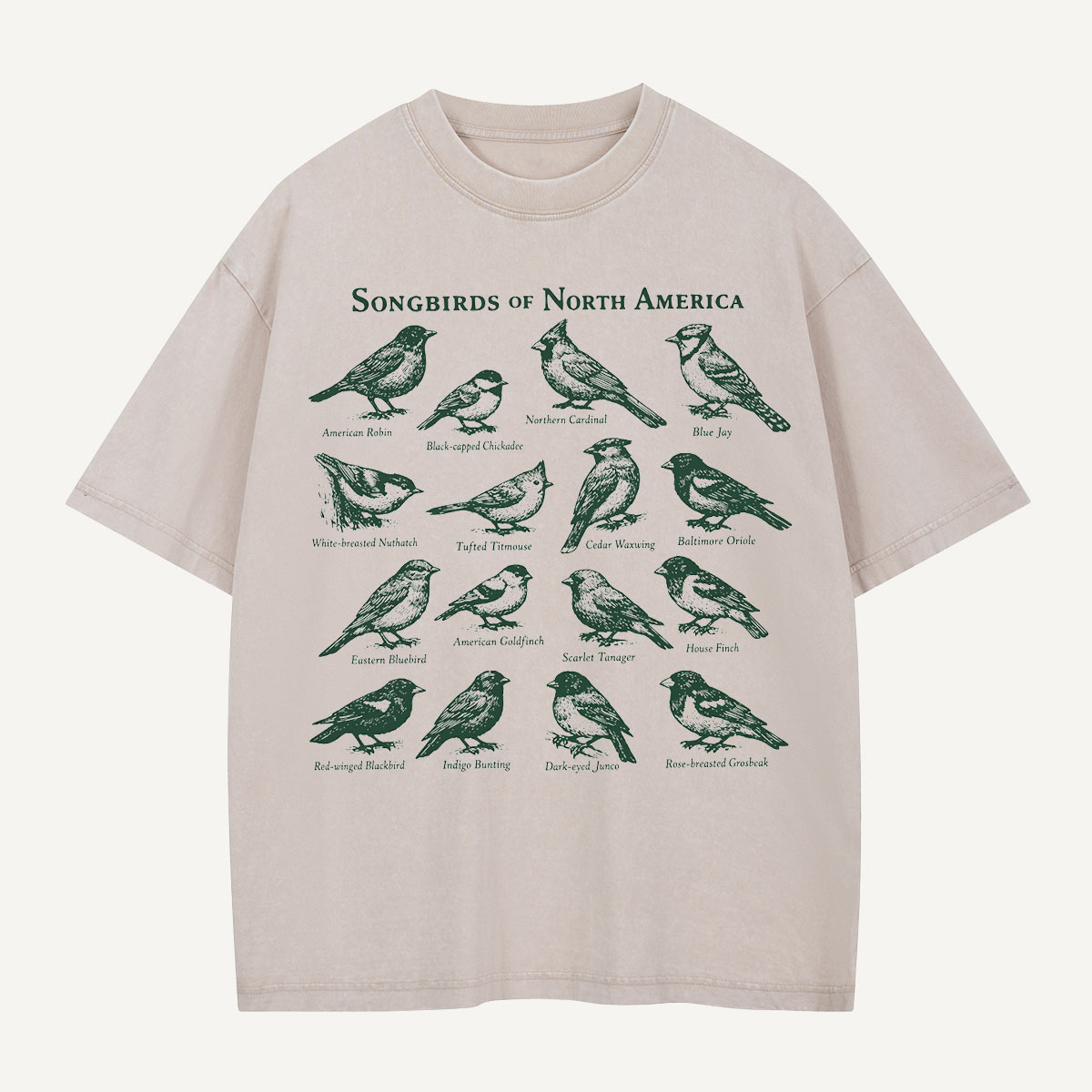 Songbirds Of North America Field Guide Washed T-Shirt