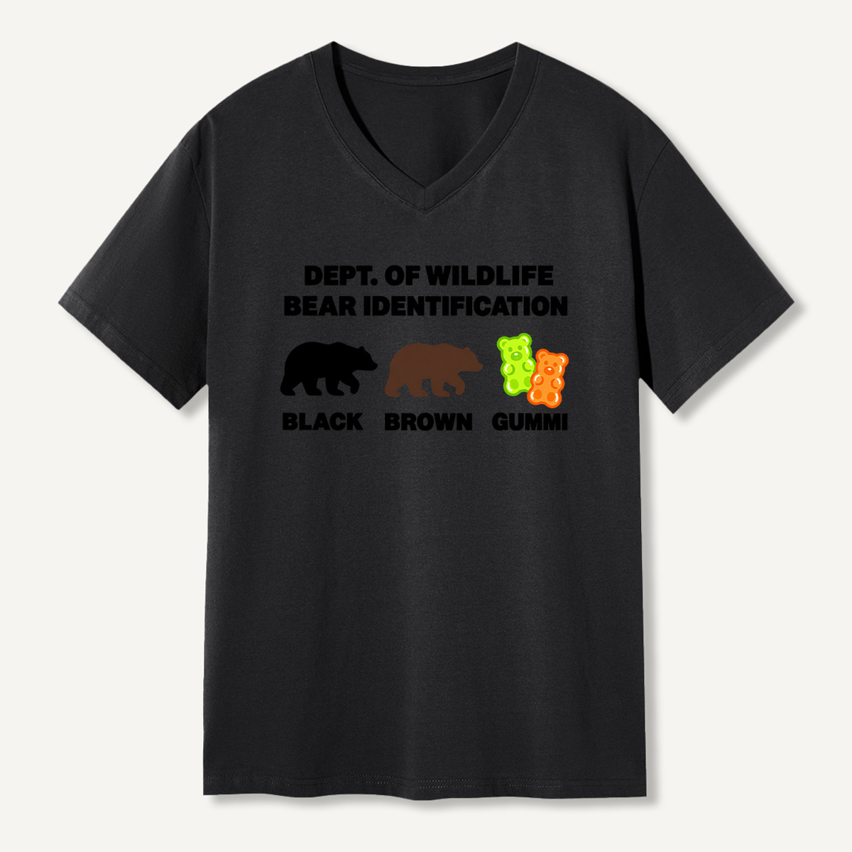 Dept Of Wildlife Bear Identification Black Brown Gummi V-neck T-Shirt