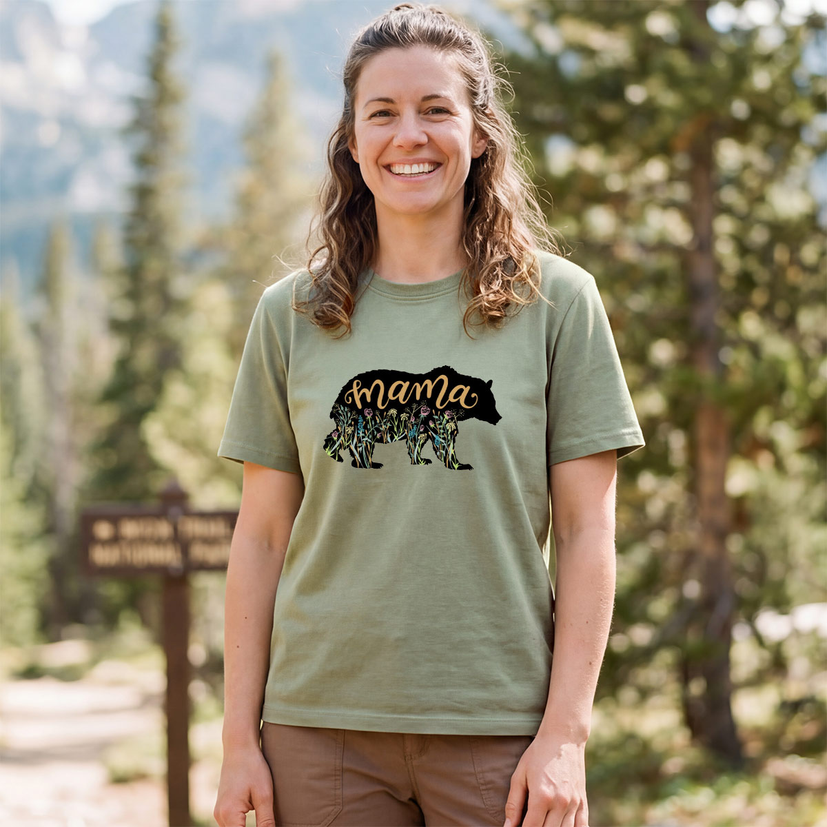 Mama Bear with Wildflowers T-Shirt