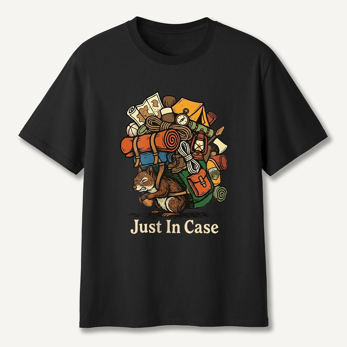 Squirrel Carrying Camping Gear Just In Case T-Shirt