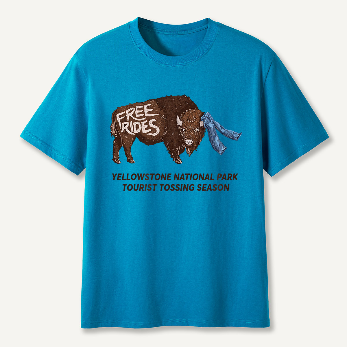Yellowstone Tourist Tossing Season Free Rides Bison T-Shirt