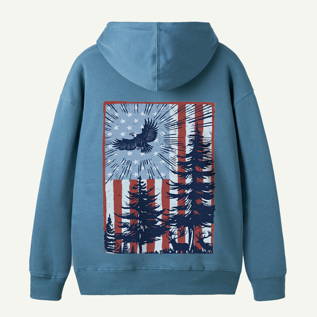 Bald Eagle Forest American Flag Back Printed Hoodie