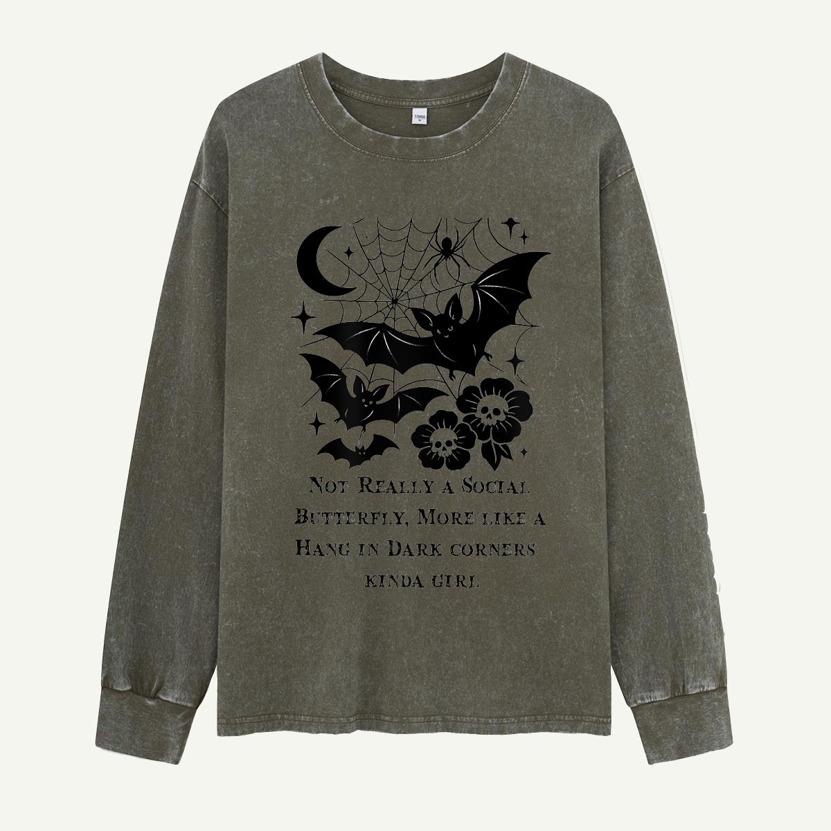 Hang In Dark Corners Kinda Girl Bats Washed Long Sleeves