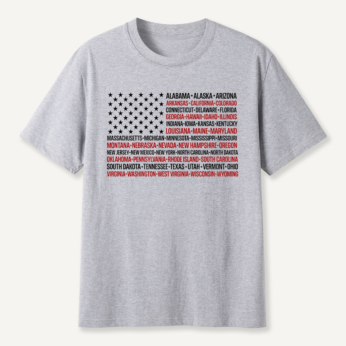 United States Flag with All 50 States Names T‑Shirt