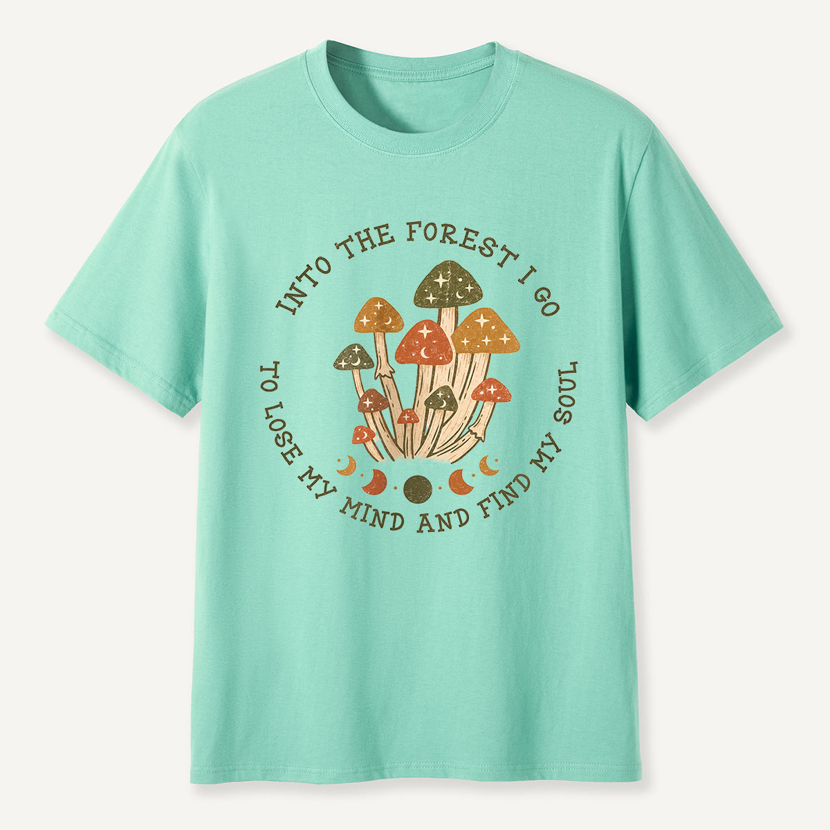 Into the Forest I Go Mushroom Moon Phases T-Shirt