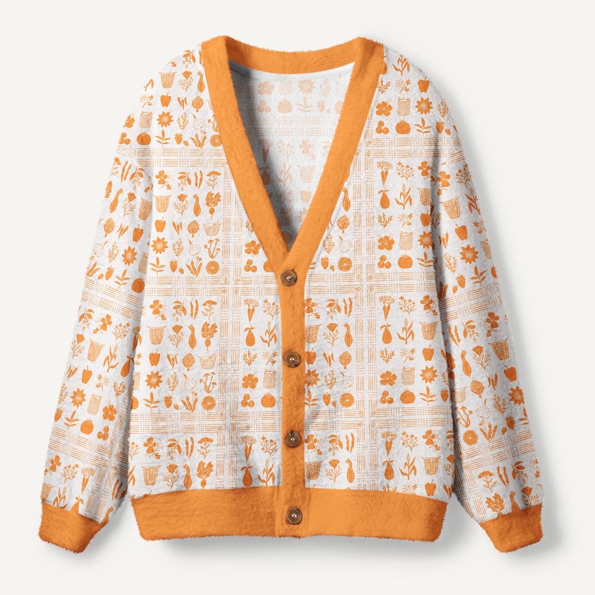 Vintage Harvest Garden Vegetables Fruits And Wildflowers Ugly Cardigan Sweaters