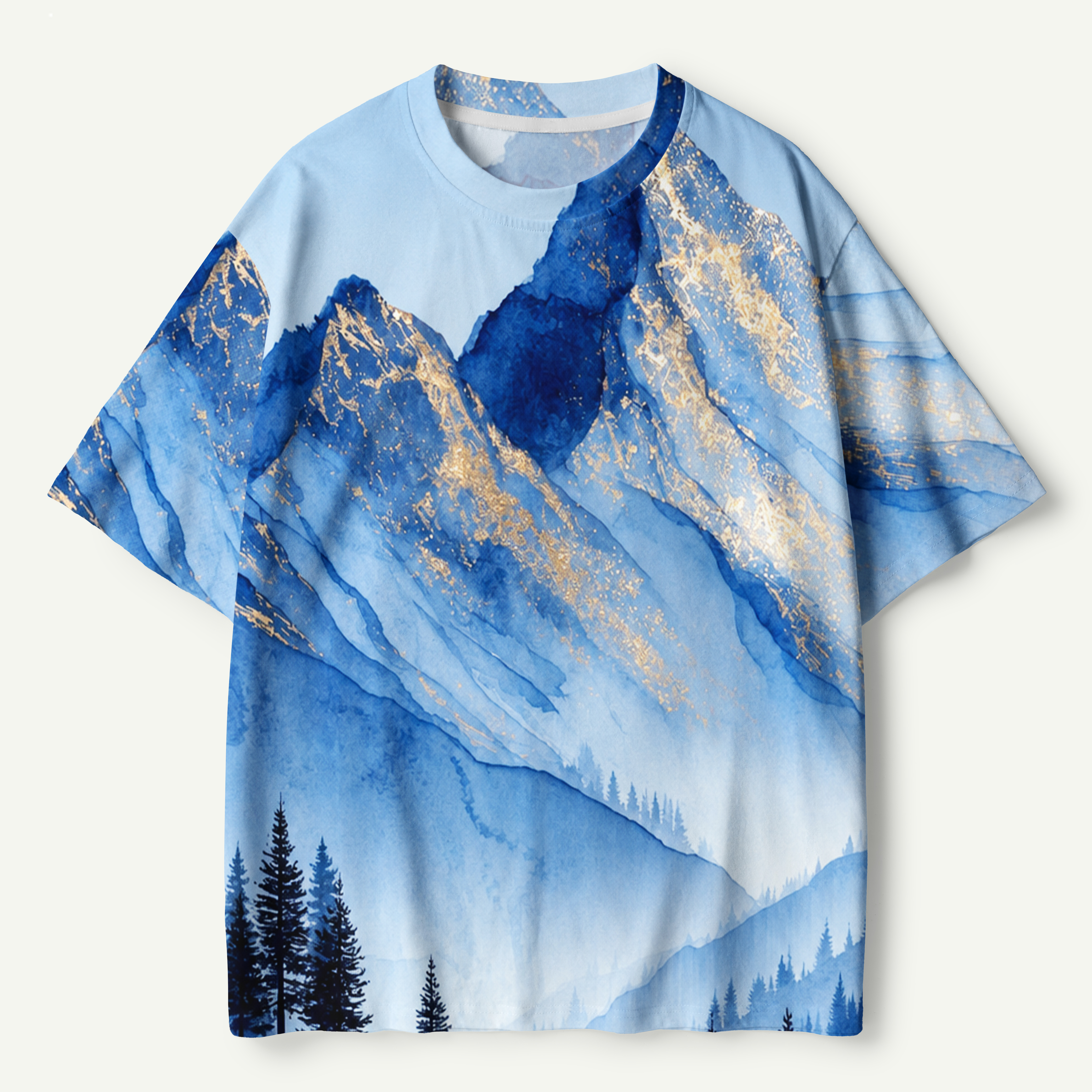 Blue Mountain Peaks Watercolor Premium Cotton Tee