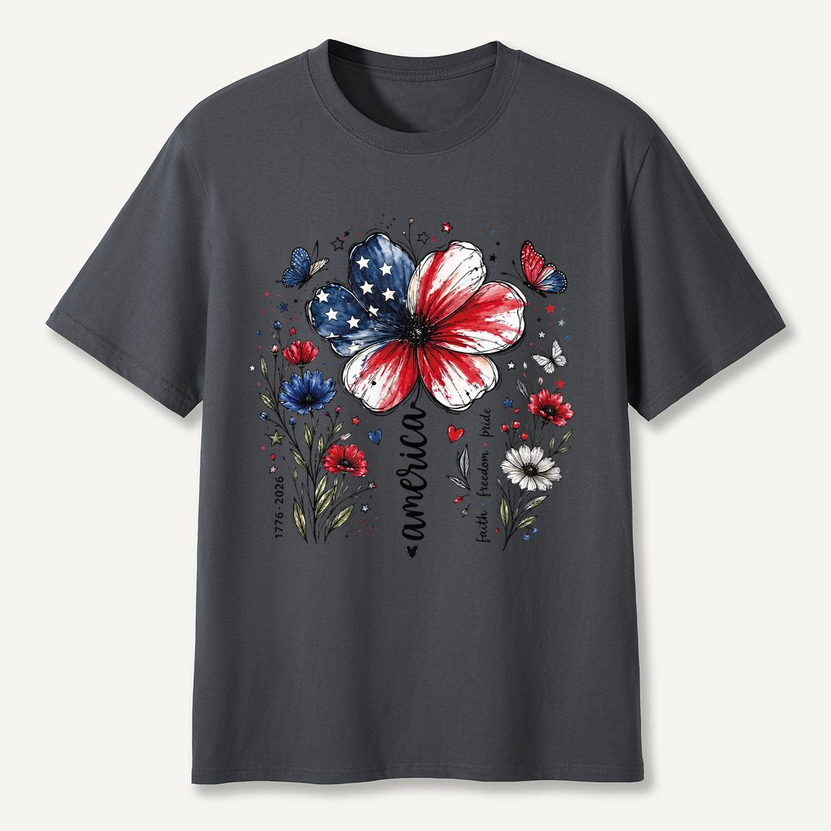 USA 250th Anniversary Floral T-Shirt