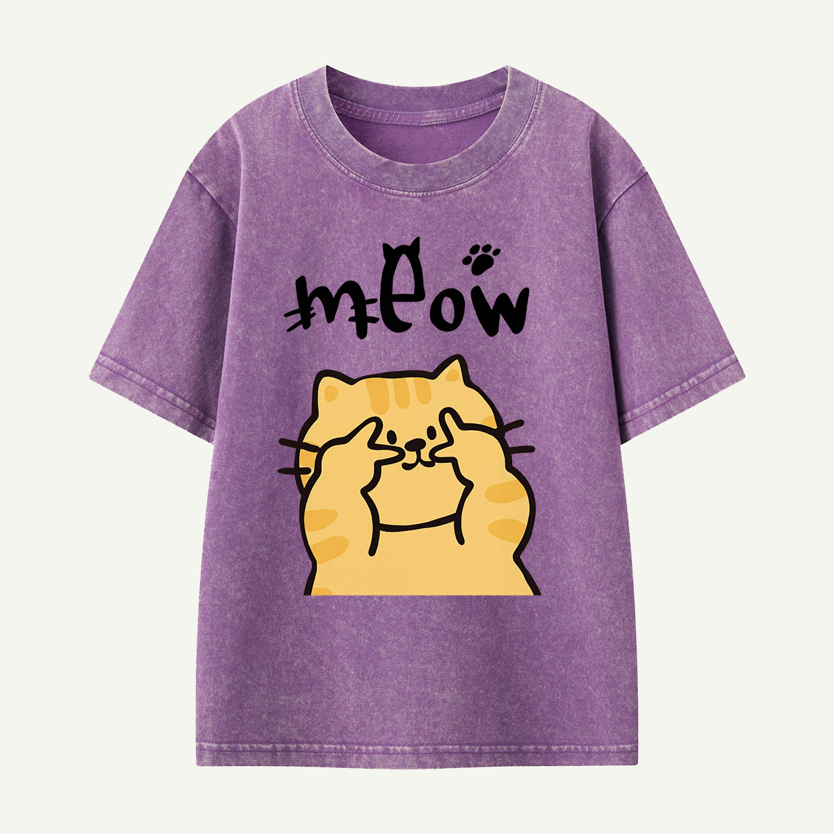 Meow Peekaboo Cat Kids Washed T-Shirt