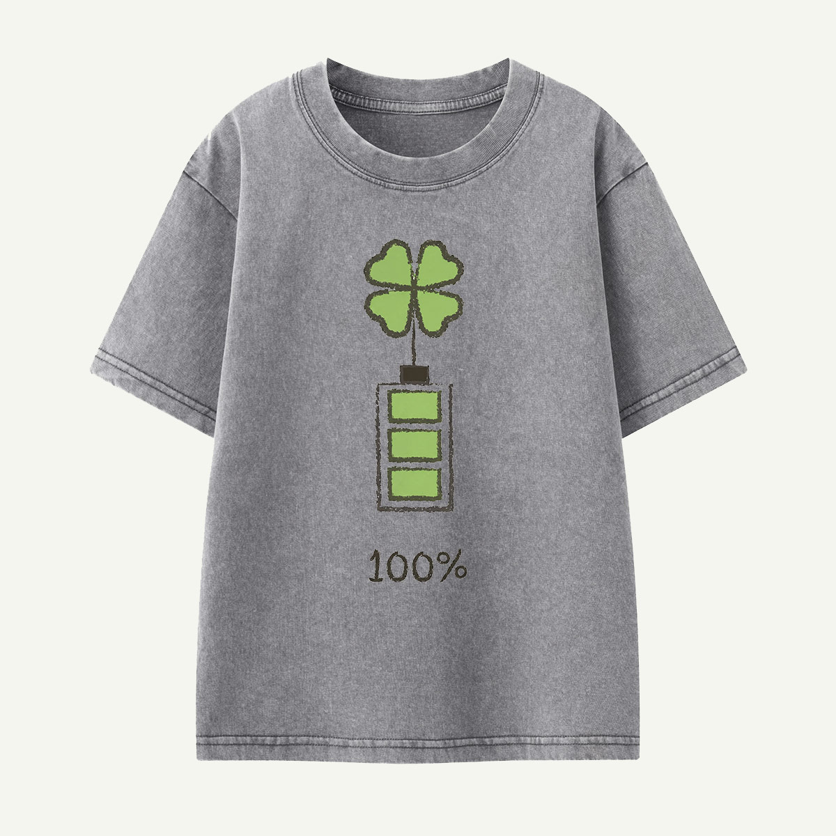 100% Lucky Clover Battery Kids Washed T-Shirt