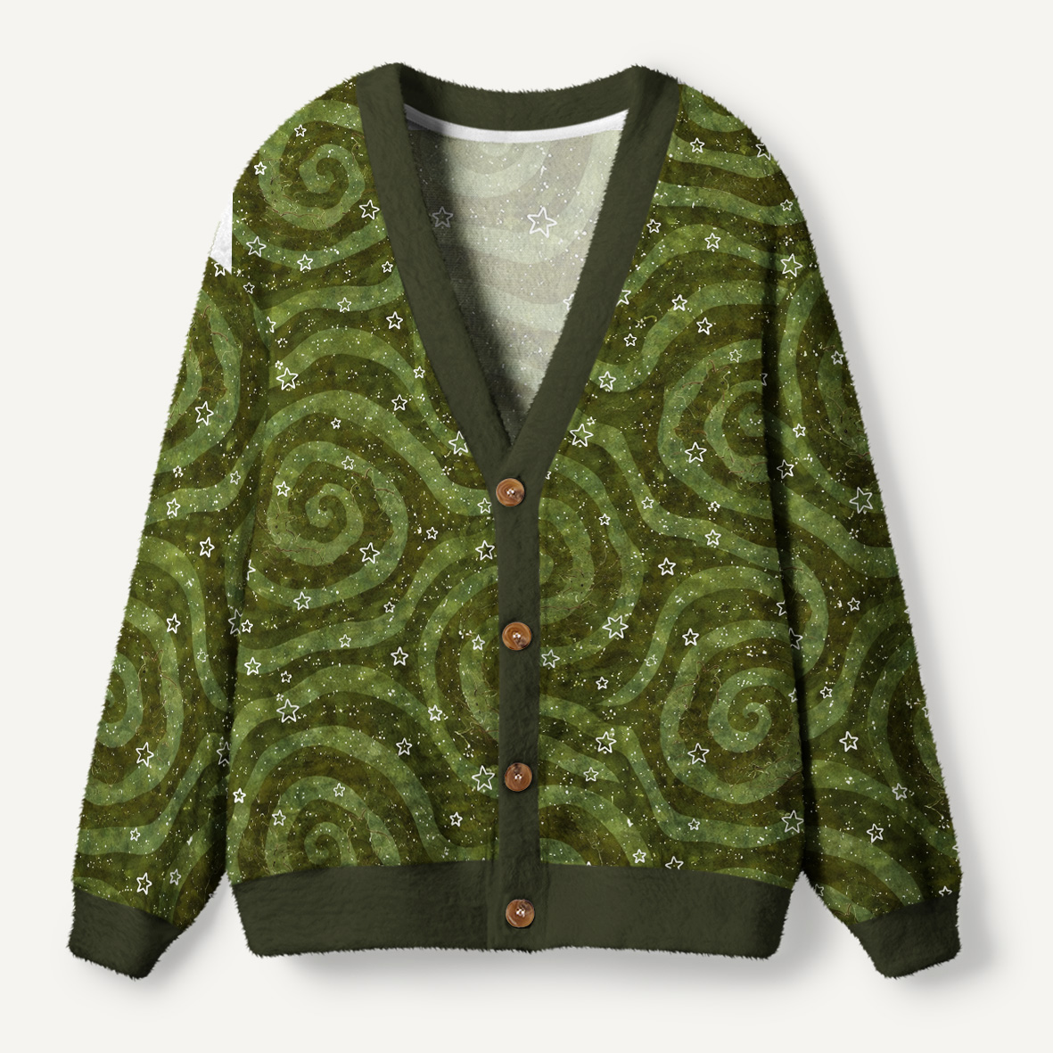 Cosmic Rabbits In A Green Spiral Sky Ugly Cardigan Sweaters