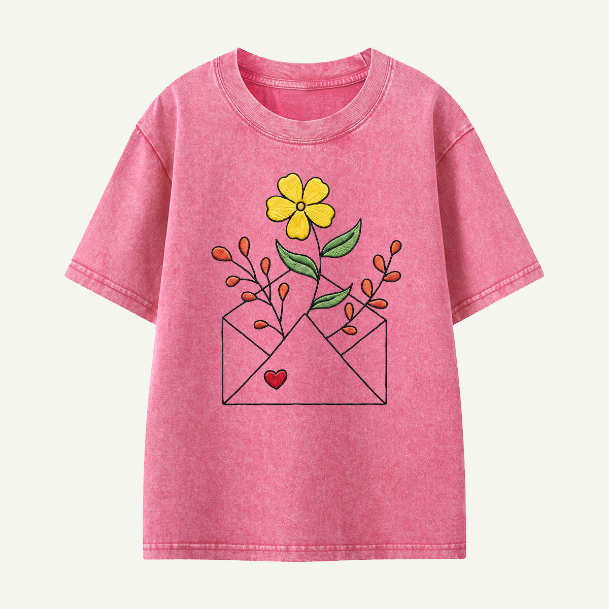 Floral Envelope Love Letter Kids Washed T-Shirt
