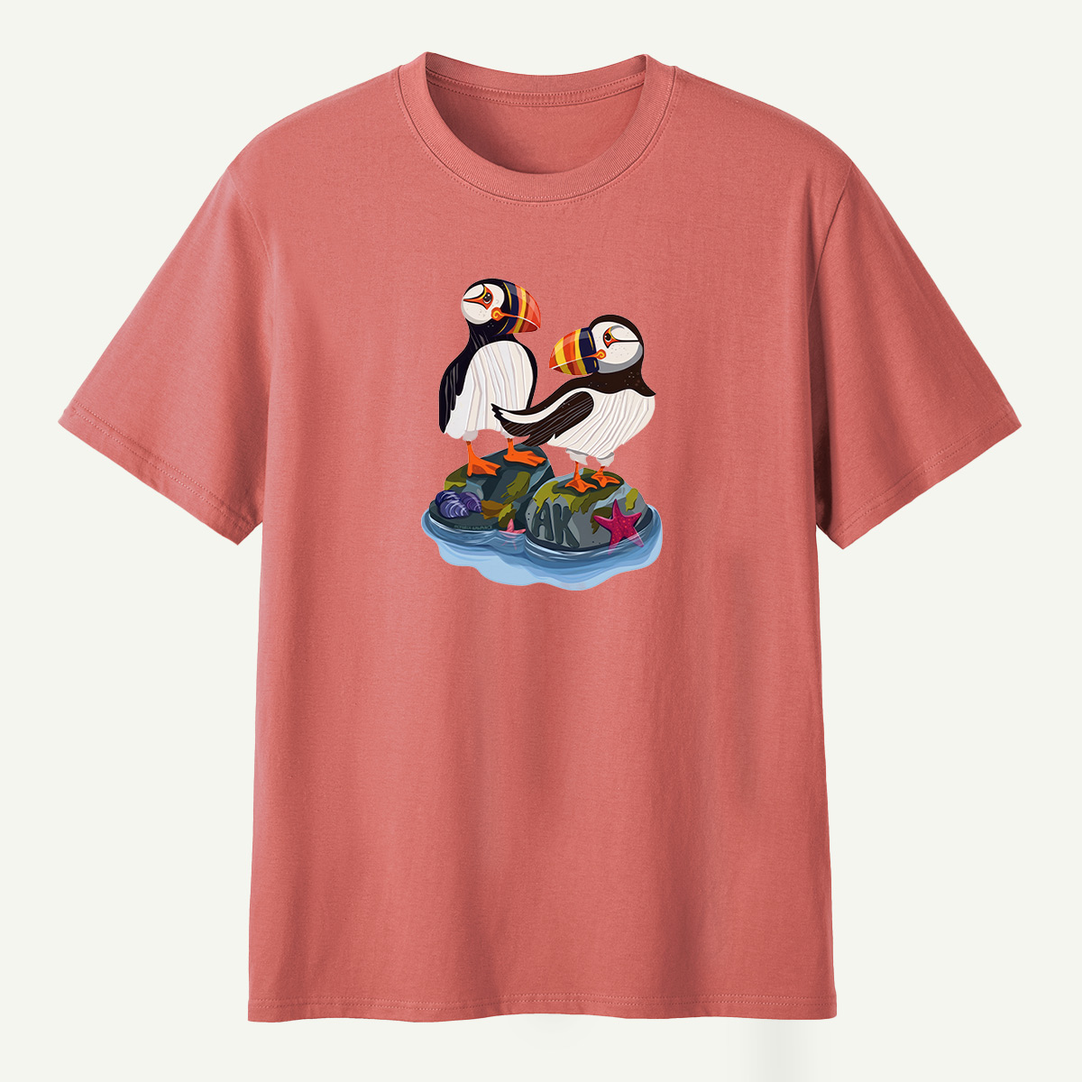 Alaska Puffin Pair Rocky Coast Marine Wildlife T-Shirt