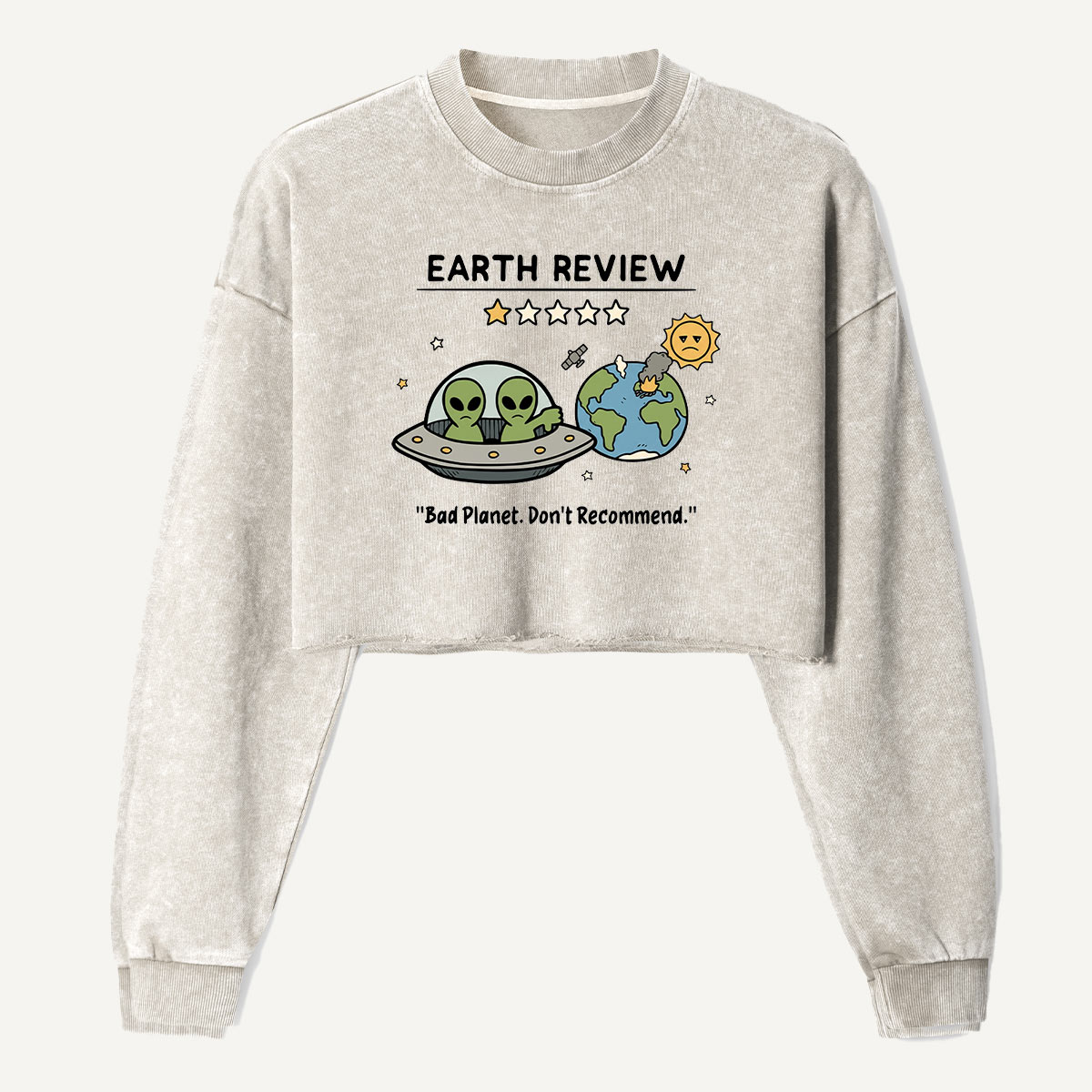 Earth Review Alien Rating Women's Washed Cropped Sweatshirt
