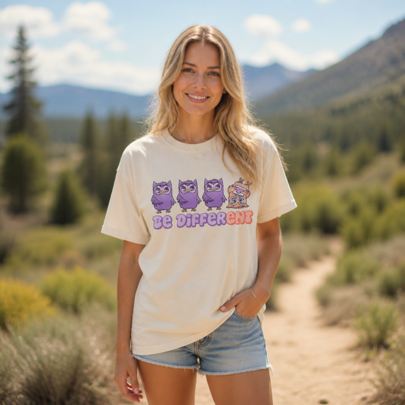 Be Different Cute Purple Owls  T-Shirt