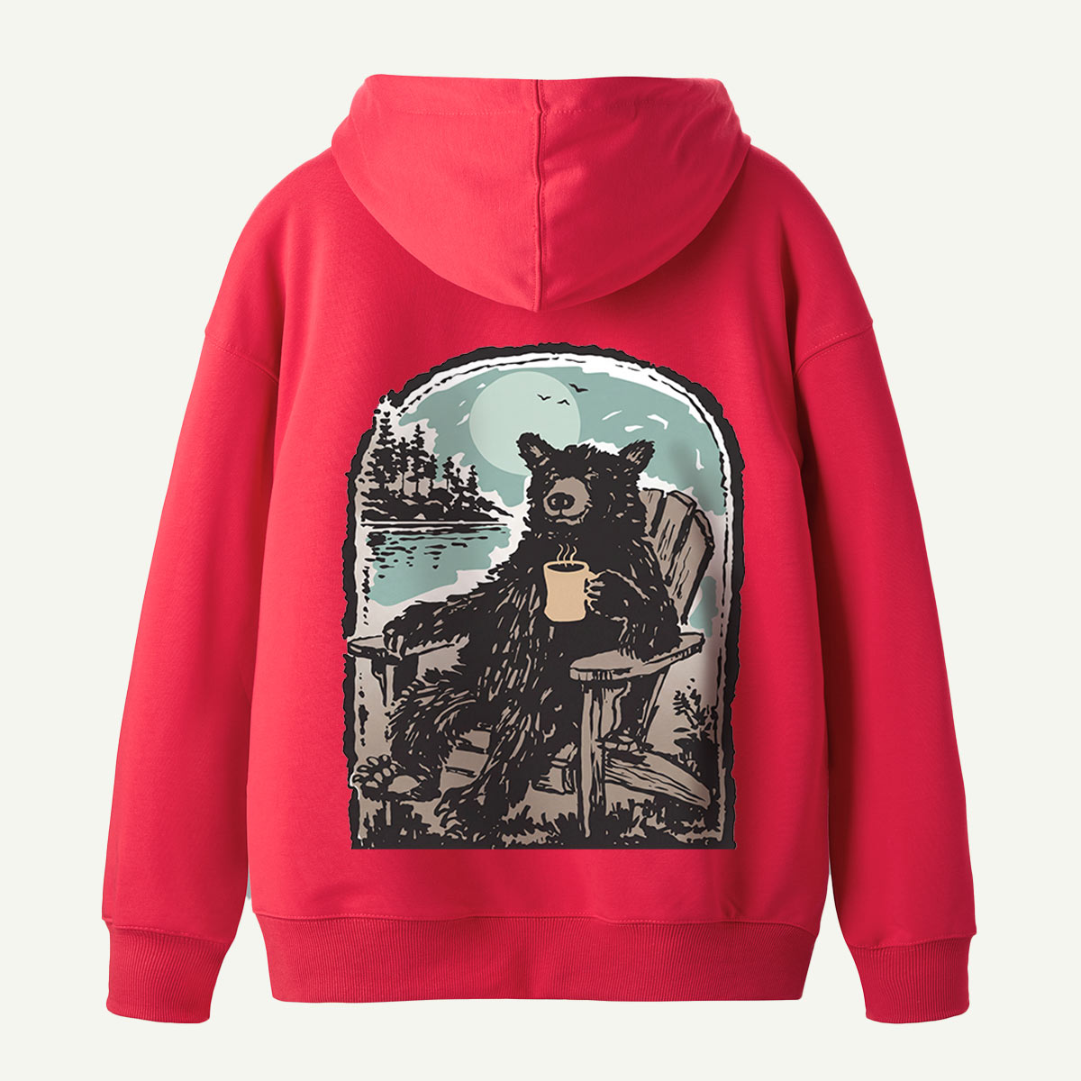 Relaxing Black Bear by the Lake Back Printed Hoodie