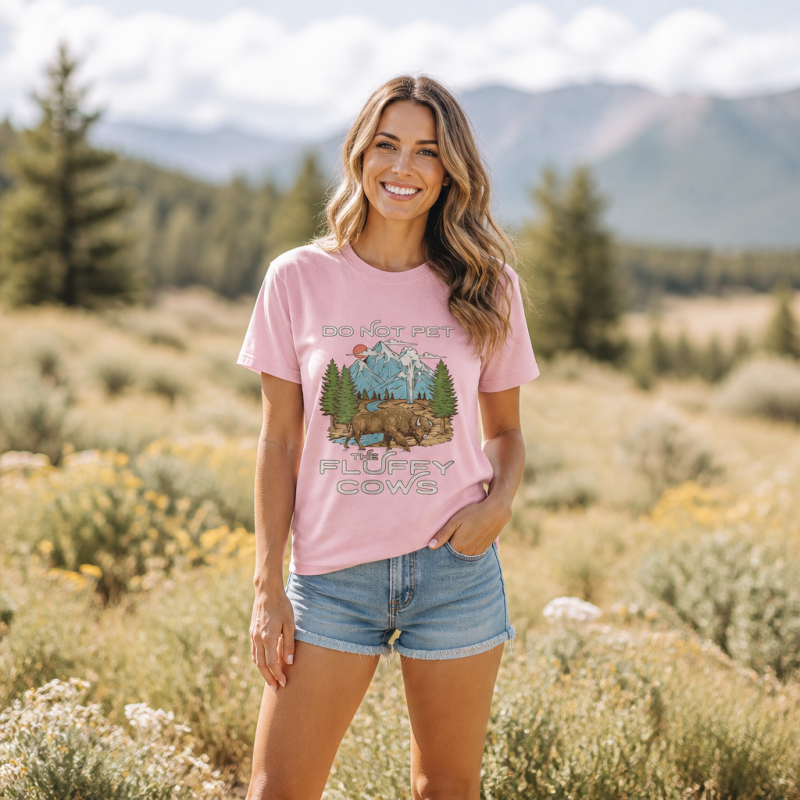 Do Not Pet the Fluffy Cows Mountain Scene T-Shirt