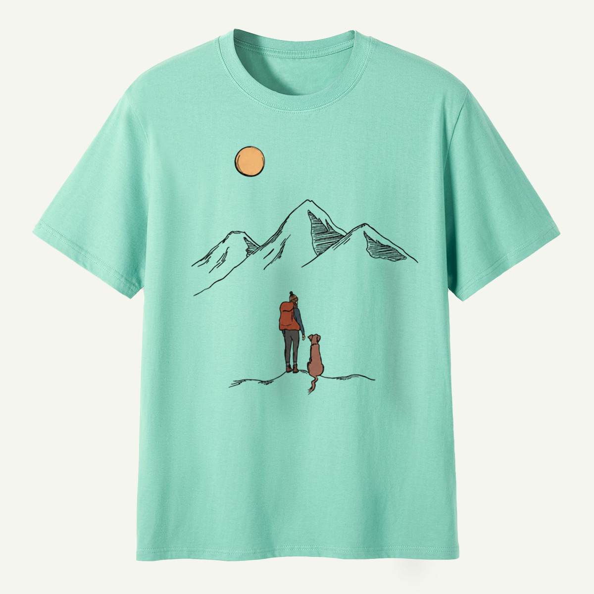 Moonlit Hiker And Dog Mountain Journey T-Shirt