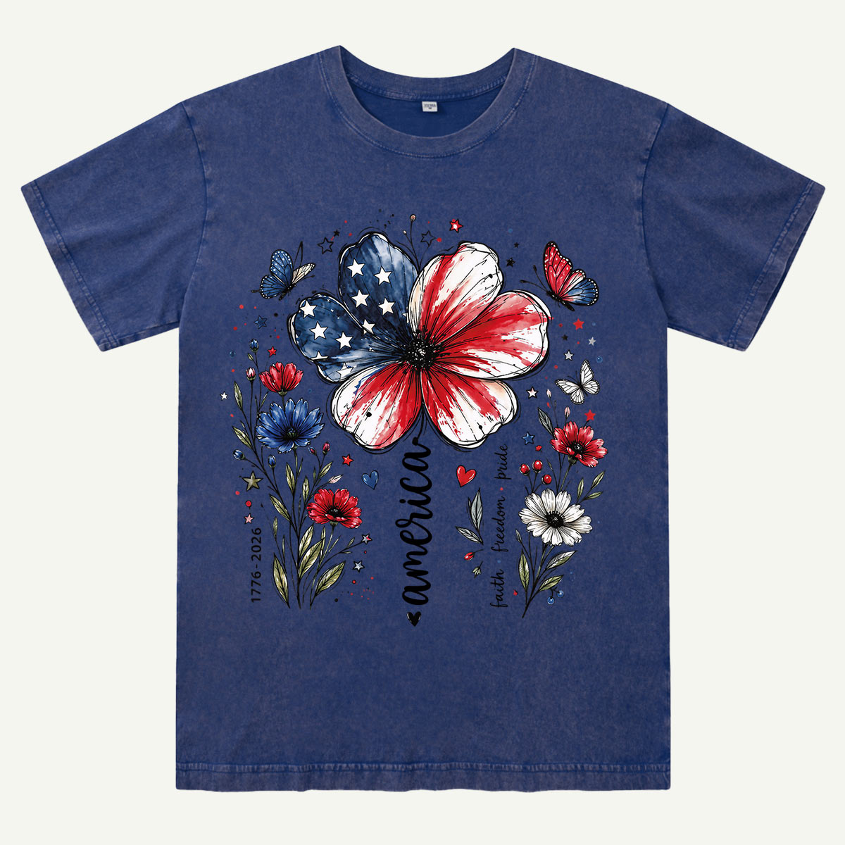 USA 250th Anniversary Floral Washed T-Shirt