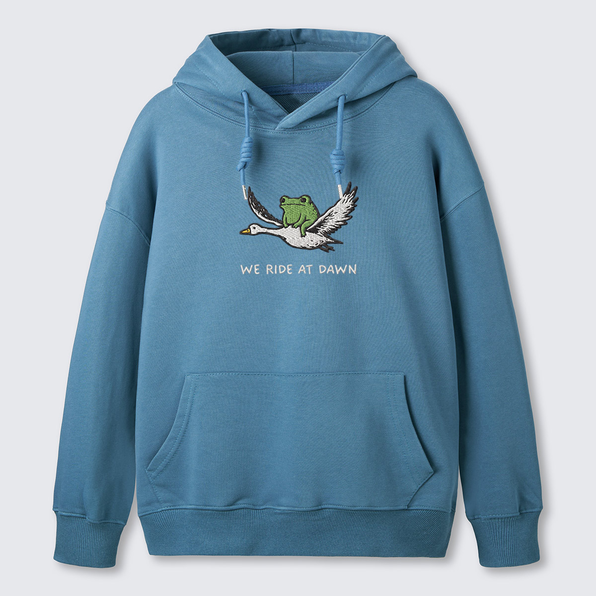 Crane and Frog Nature Duo Embroidered Cotton Hoodie