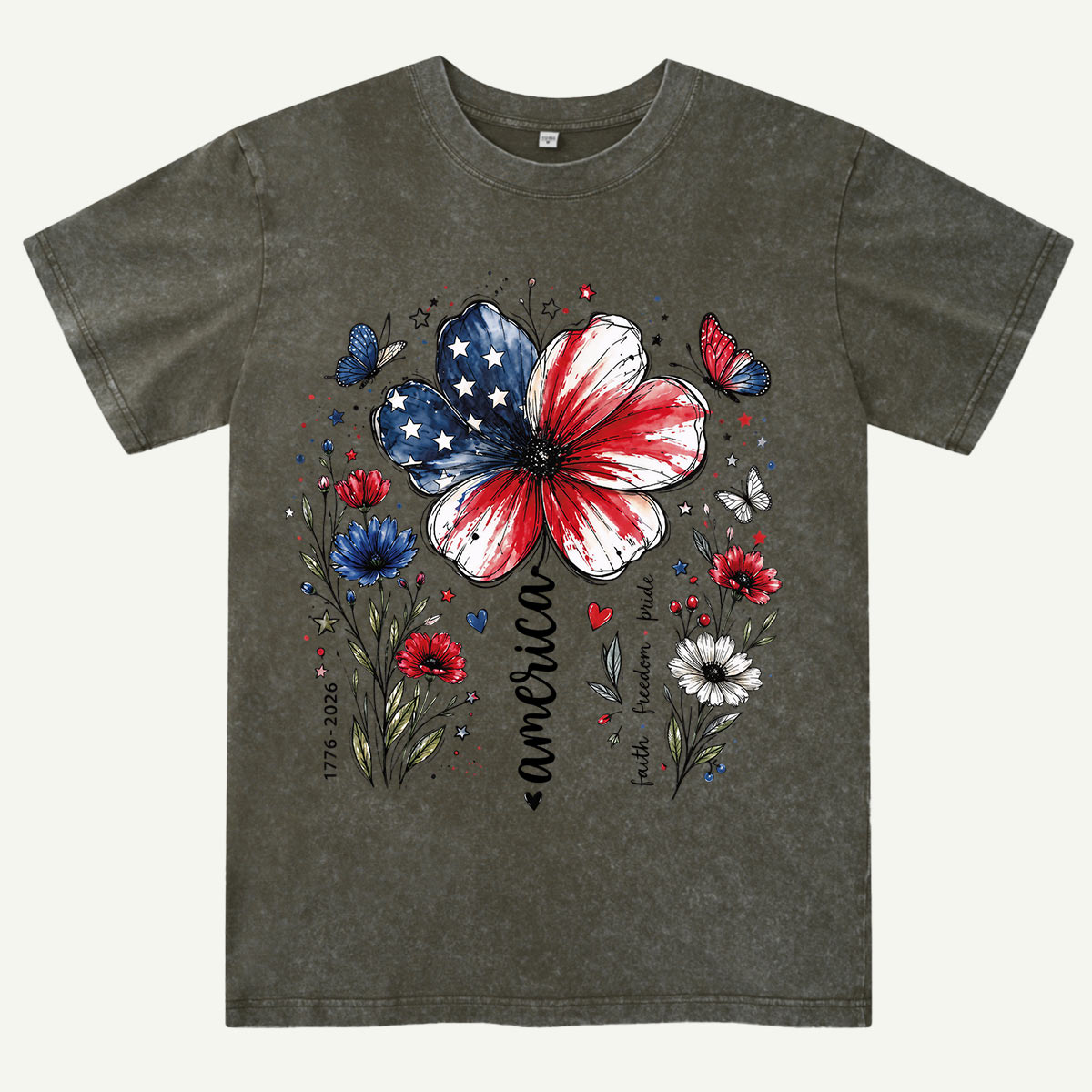 USA 250th Anniversary Floral Washed T-Shirt