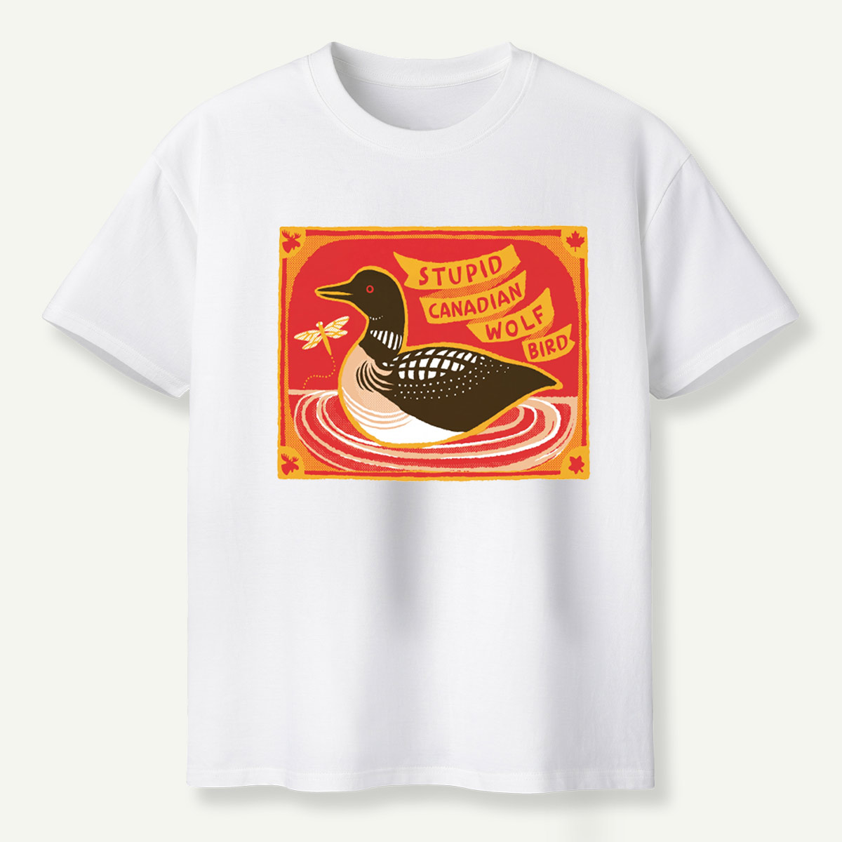 Stupid Canadian Wolf Bird Duck Lake Wildlife Retro Illustration T-Shirt