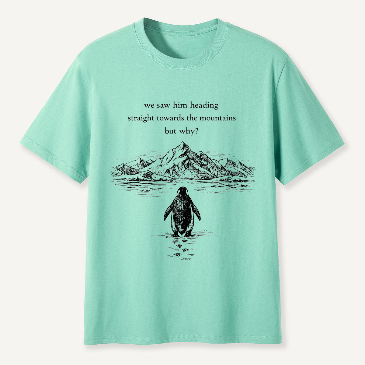 Penguin Heading Straight Towards The Mountains But Why T-Shirt