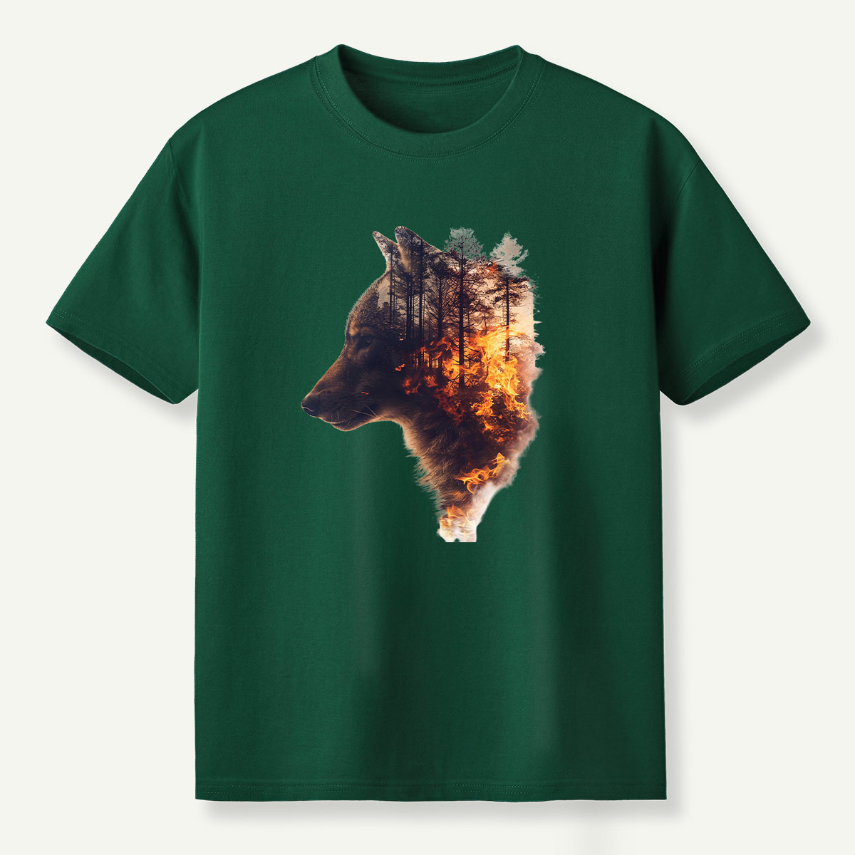 Wolf Forest Fire Double Exposure T-Shirt