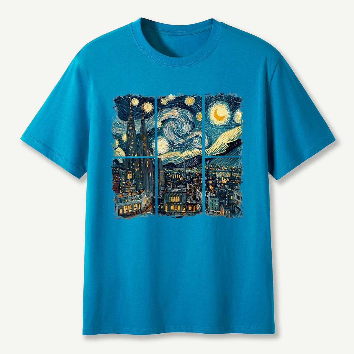 Swirl Night Sky Cityscape T-Shirt
