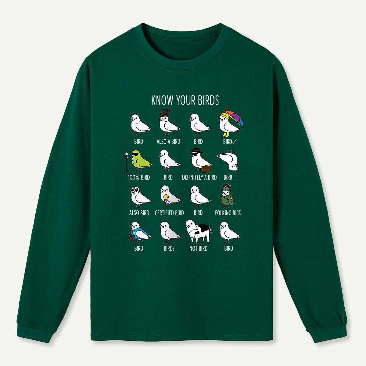 Know Your Birds Bird Chart Long Sleeve T-Shirt