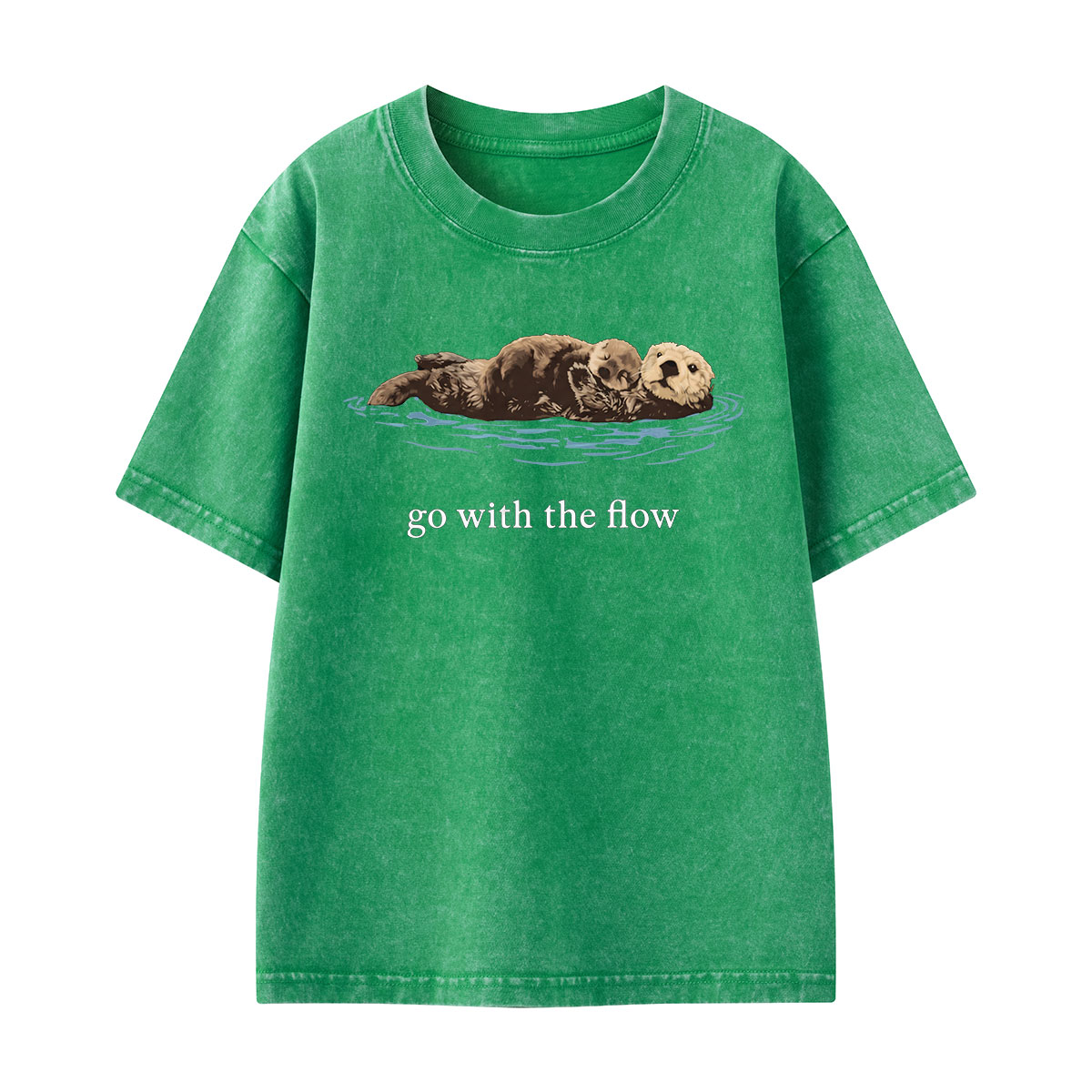 Go With The Flow Sea Otter Wildlife Nature Kids Washed T-Shirt