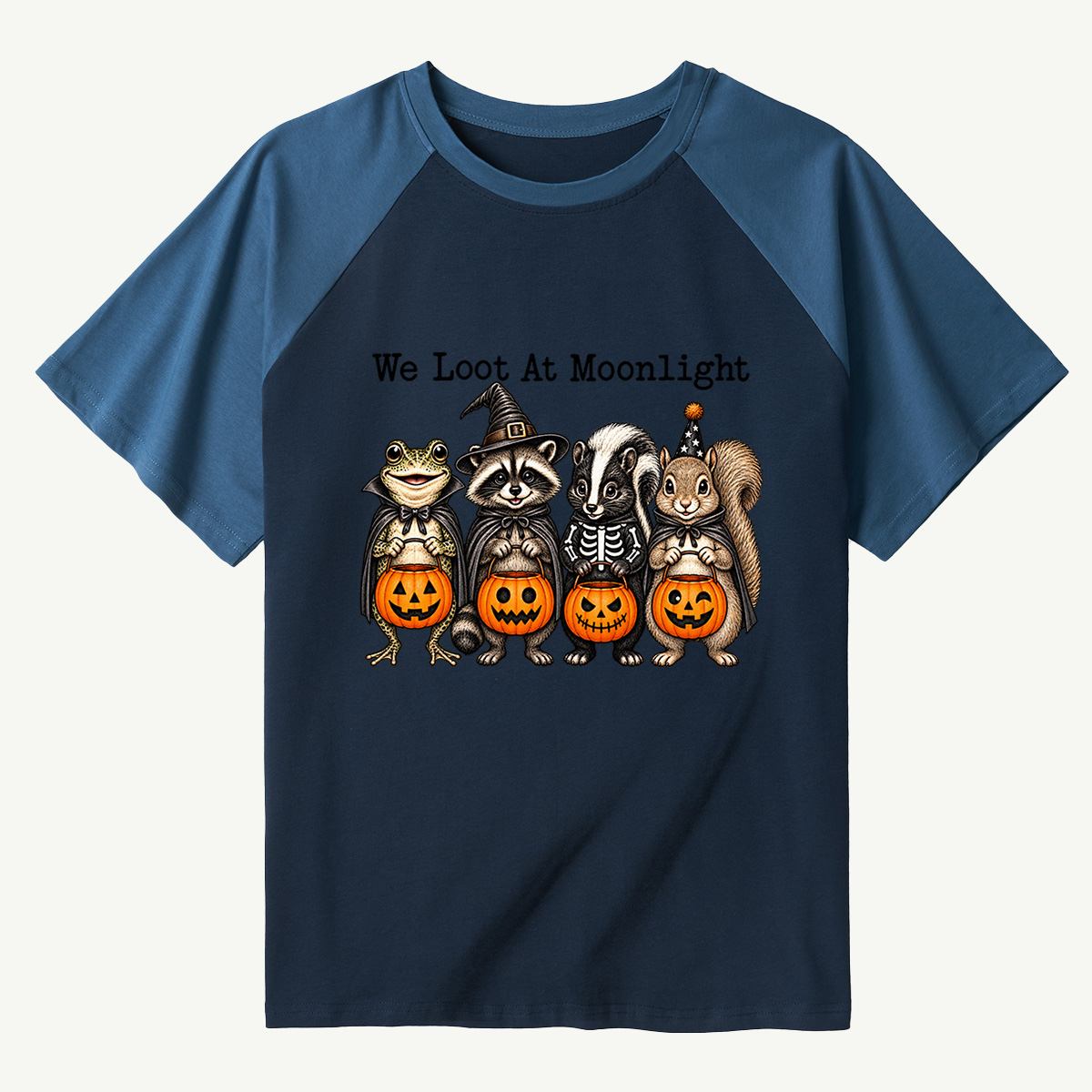 We Loot At Moonlight Spooky Woodland Animals Raglan T-Shirt