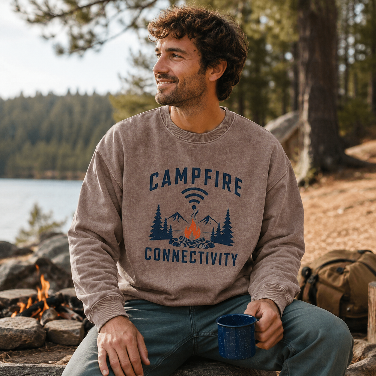 Campfire Connectivity Has Full Bars Washed Sweatshirts