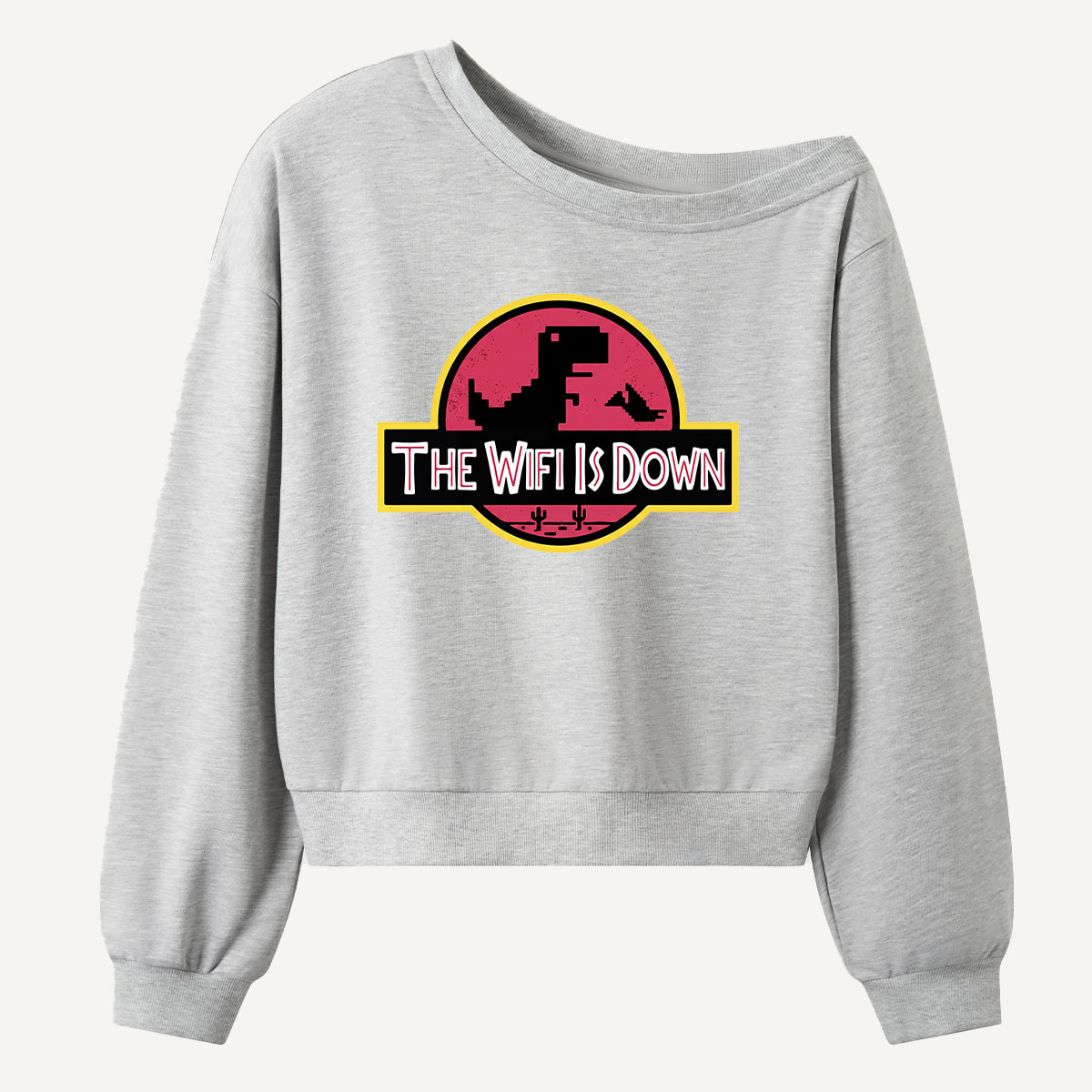 The Wifi Is Down Dinosaur Panic Women Off Shoulder Sweatshirt