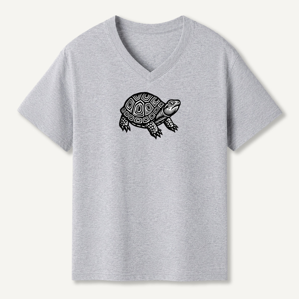 Tribal Geometric Sea Turtle Line Art V-neck T-Shirt