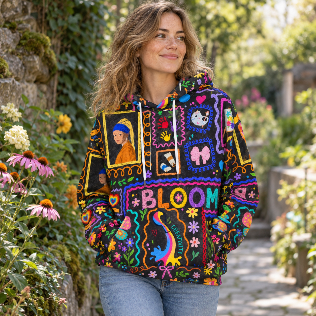 Bloom Folk Art Patchwork All-over Printed Hoodie