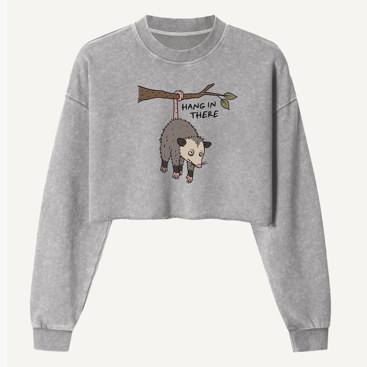 Born To Freak Hanging Opossum Women's Washed Cropped Sweatshirt