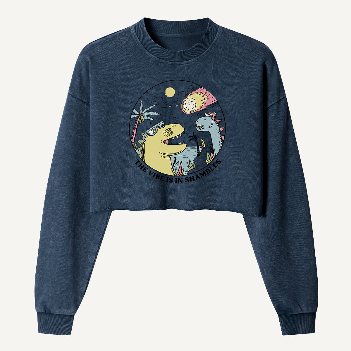 The Vibe Is In Shambles Dinosaur Party Women's Washed Cropped Sweatshirt