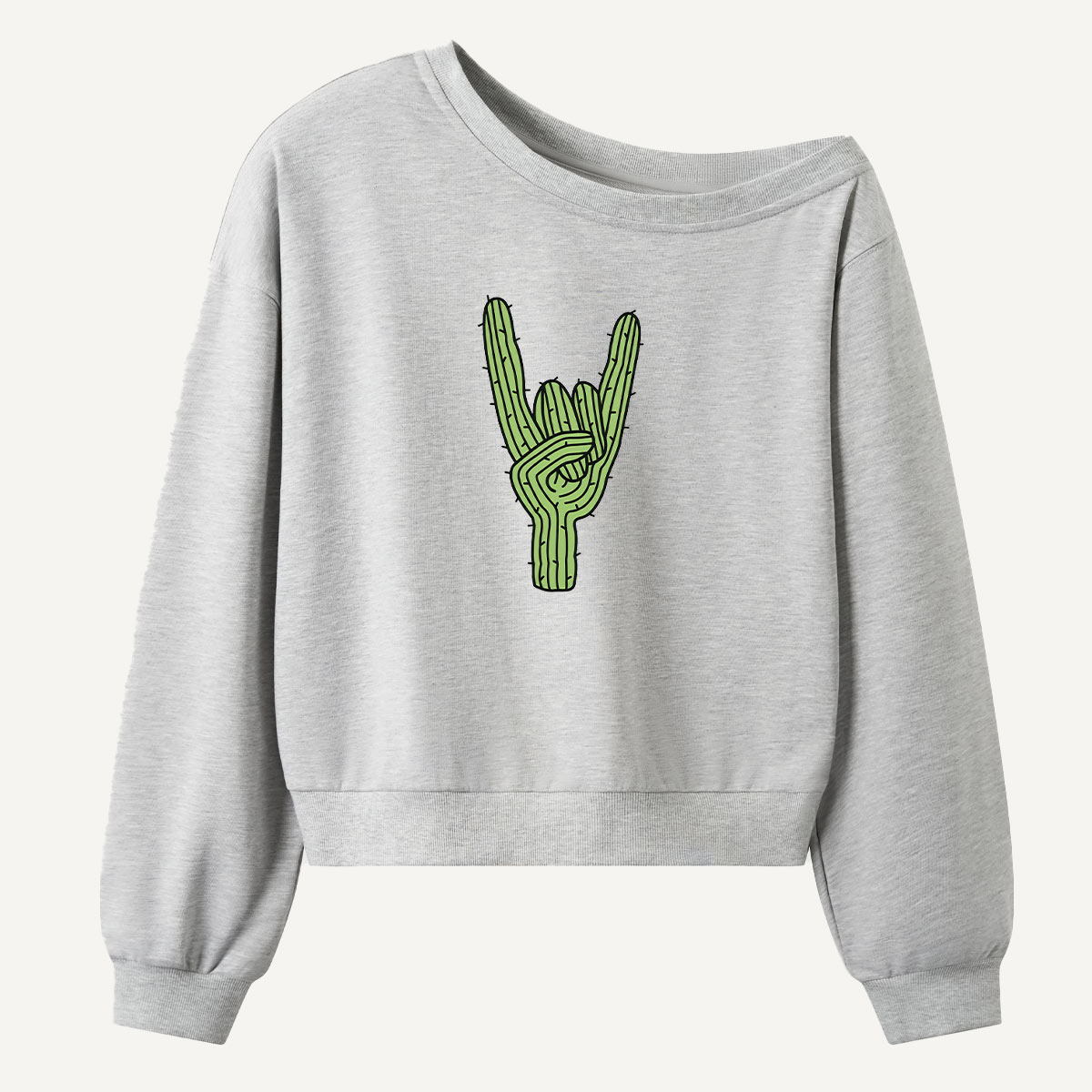 Cactus Rock Hand Sign Women Off Shoulder Sweatshirt