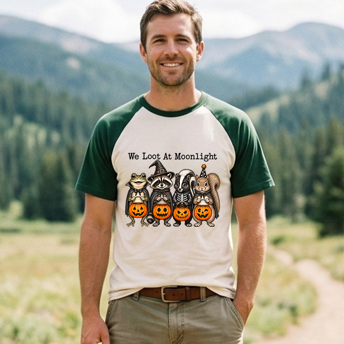 We Loot At Moonlight Spooky Woodland Animals Raglan T-Shirt
