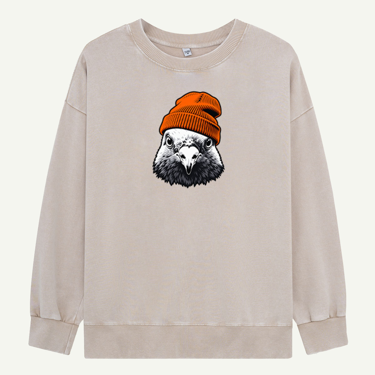 Orange Beanie Bird Portrait Washed Sweatshirts