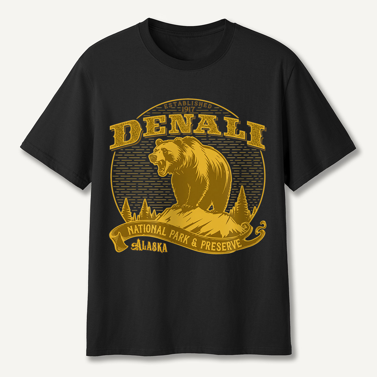 Denali National Park Bear Alaska Badge T-Shirt
