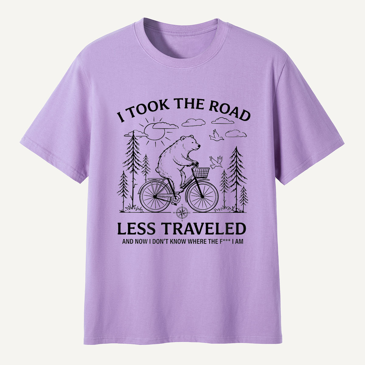 Bear Road Less Traveled Cycling Humor T-Shirt