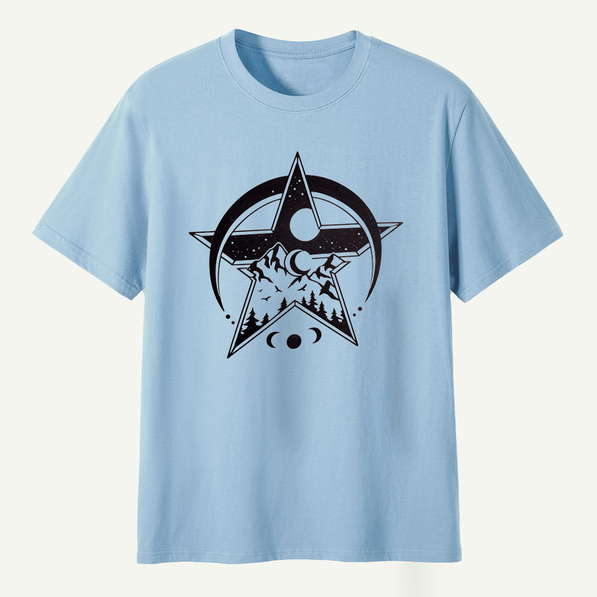 Geometric Star Mountain Moon Phase Celestial Emblem T-Shirt